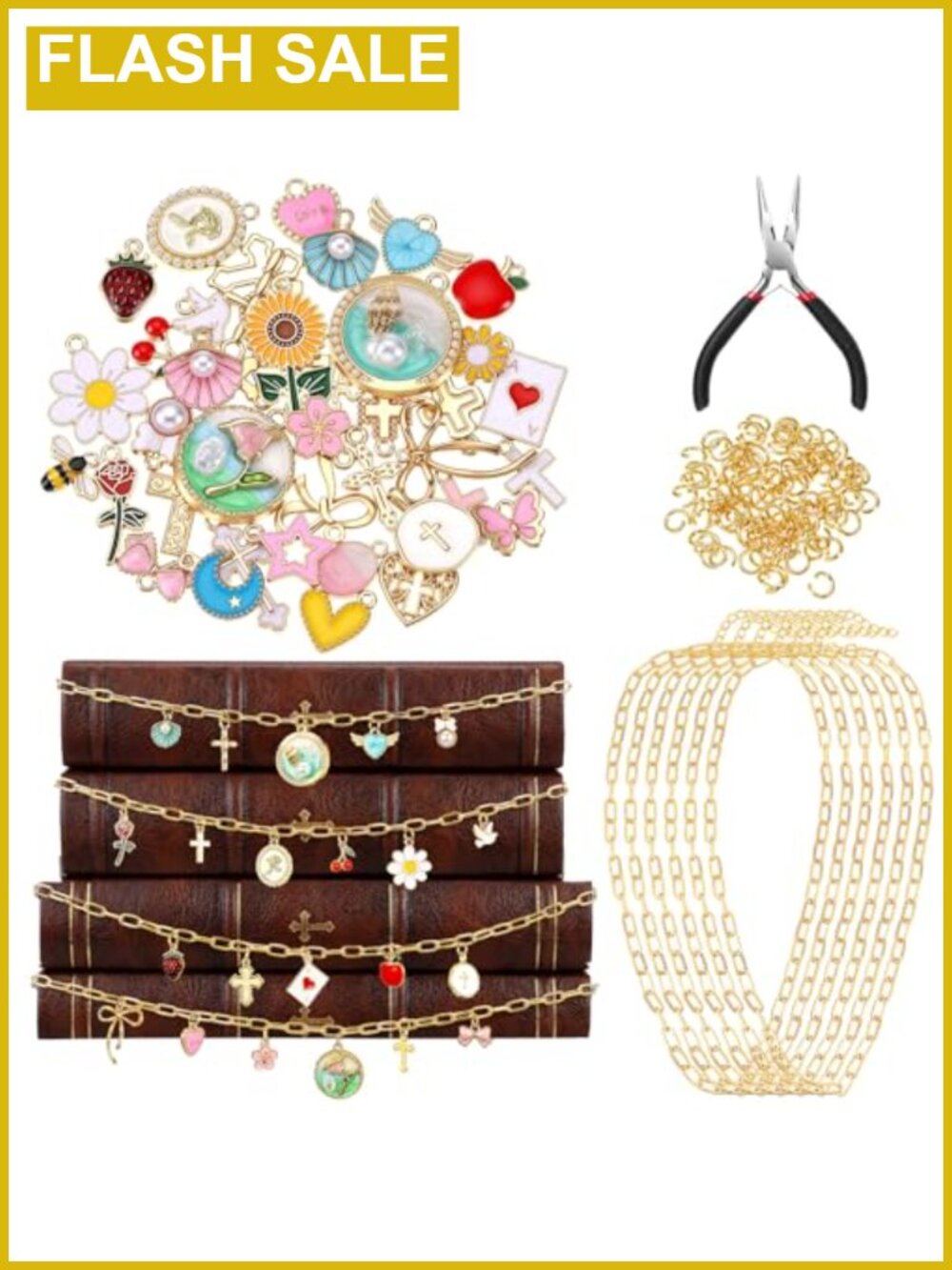 124 Pc Bible Chain Making Kit Metal Charms DIY Bookmarks Craft Set
